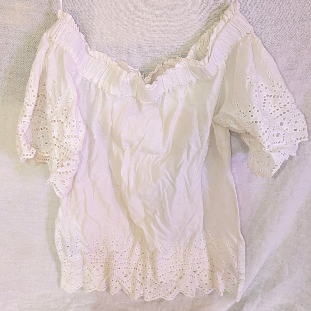 Off The Shoulder Eyelet Shirt